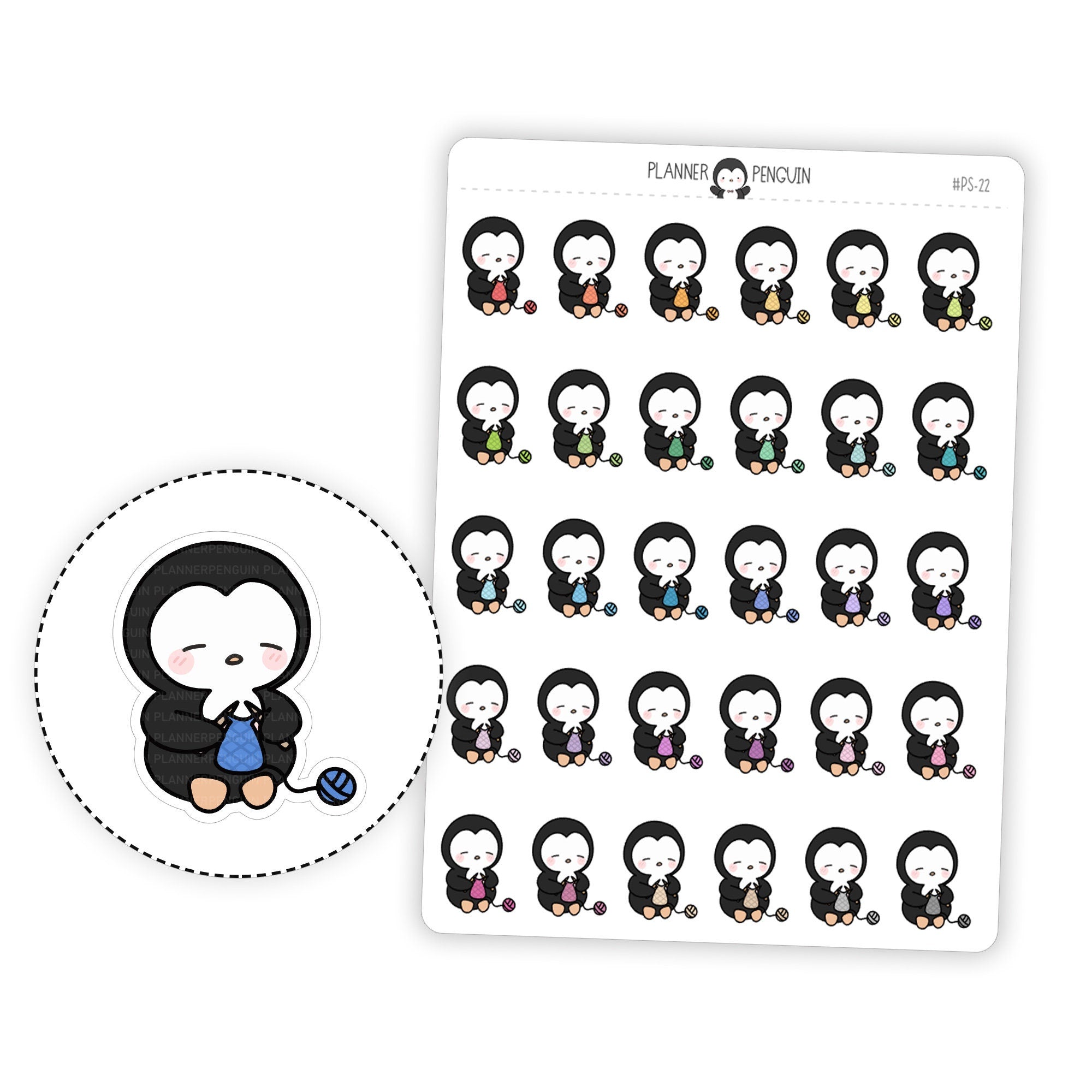 Knitting Penguin Planner Stickers