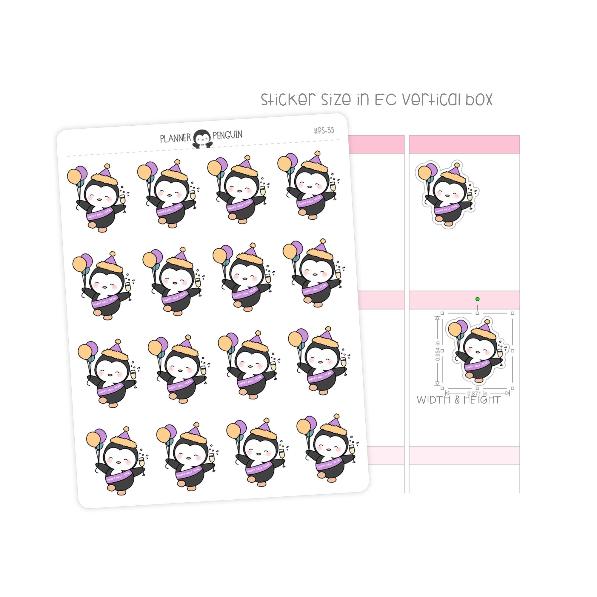 New Year Penguin Planner Stickers