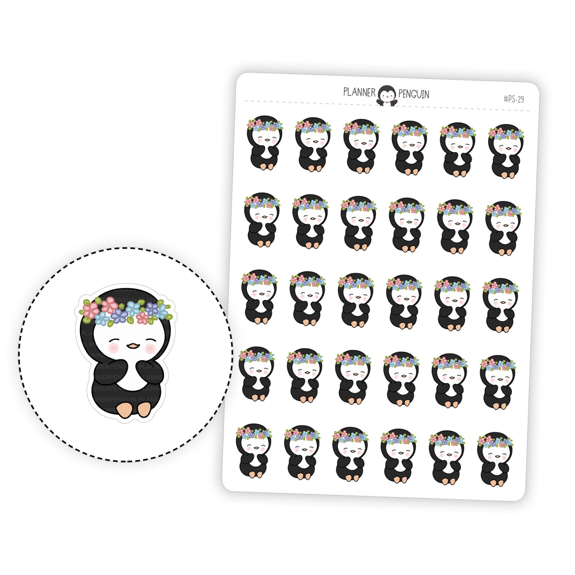 Flower Girl Penguin Planner Stickers