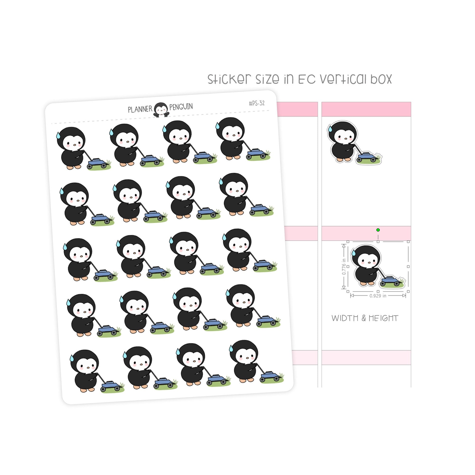 Lawn Mowing Penguin Planner Stickers
