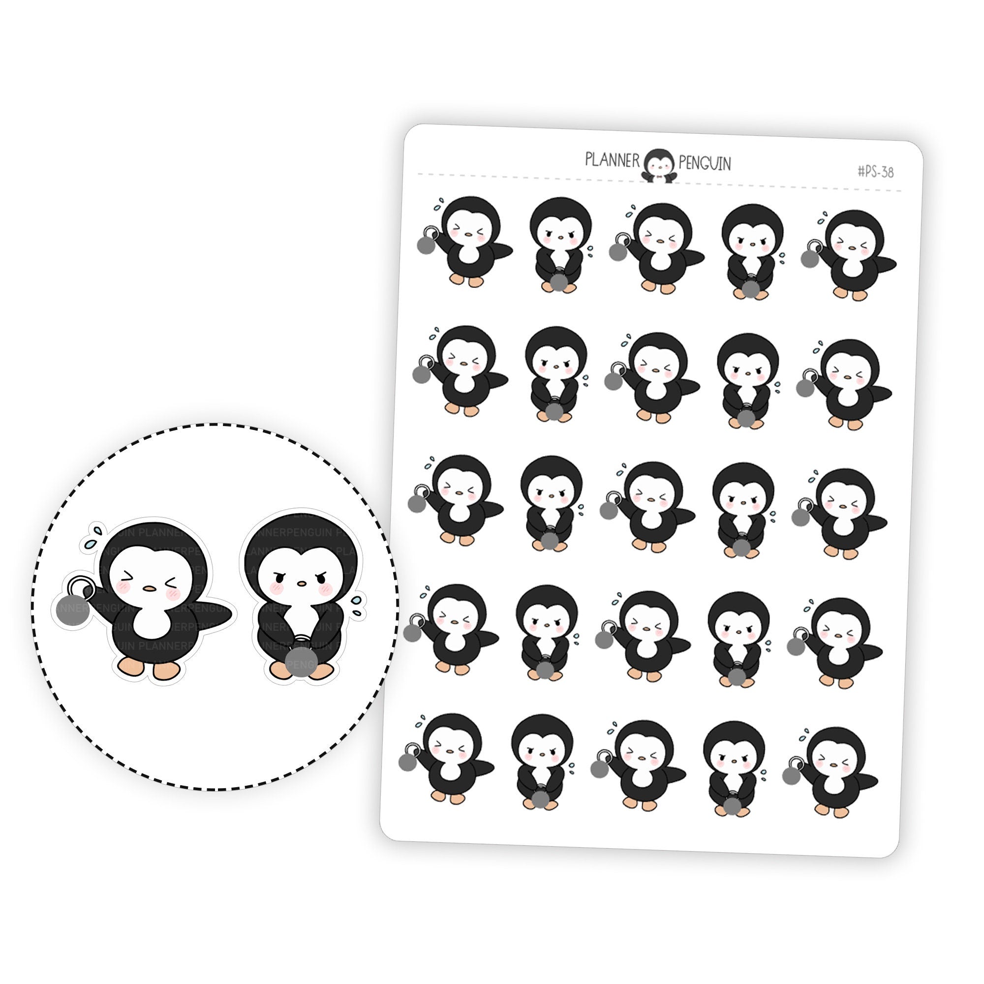 Kettlebell Workout Penguin Planner Stickers