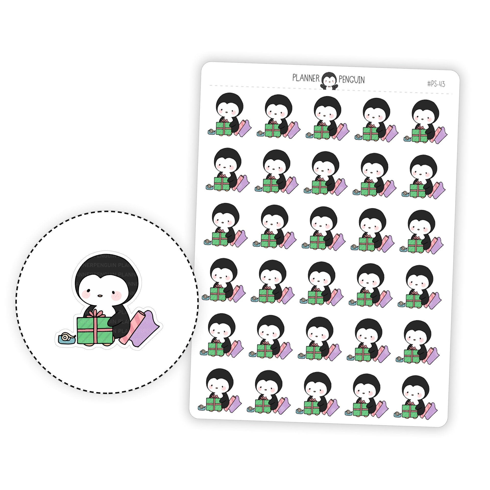 Wrapping Gifts Penguin Planner Stickers