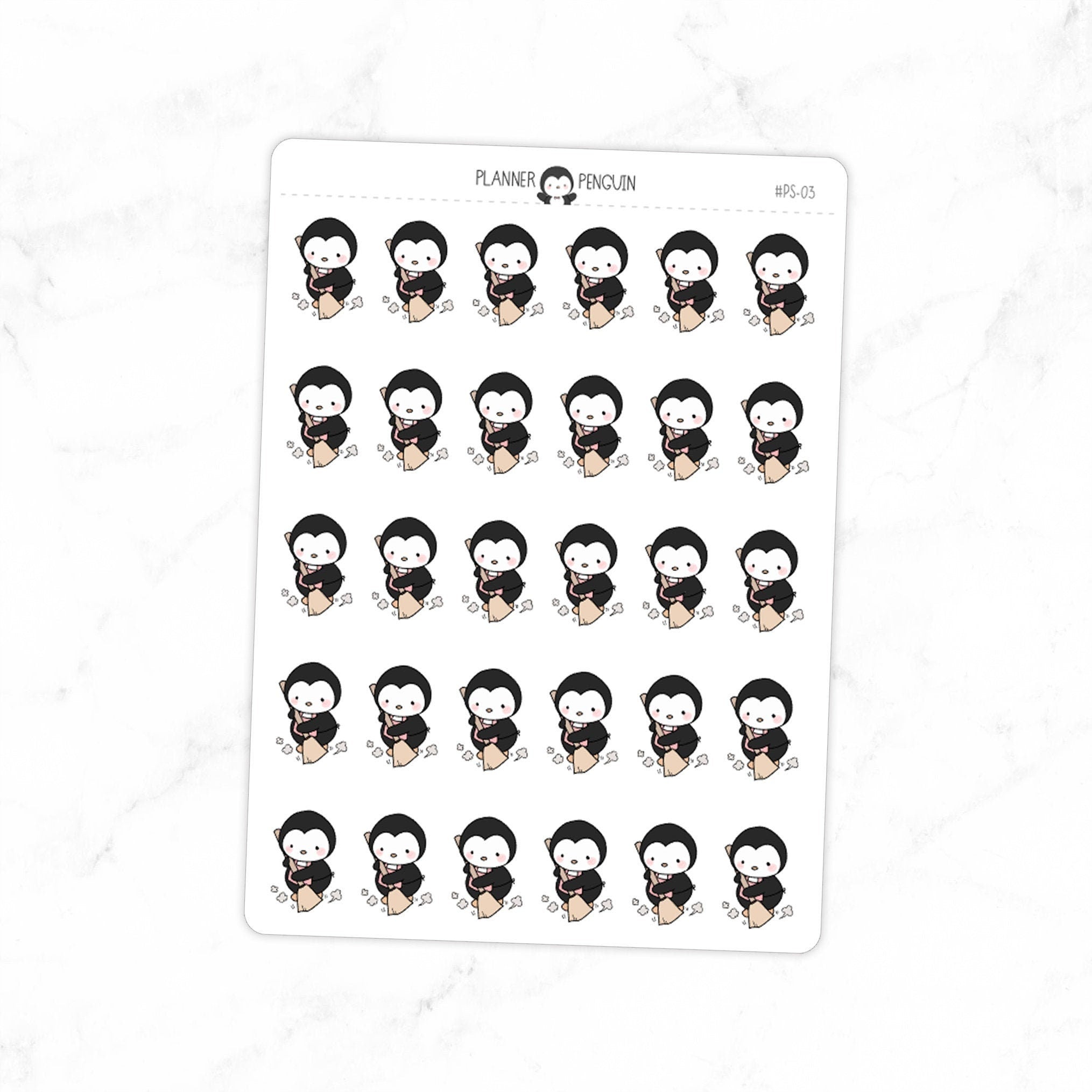 Sweeping Cleaning Penguin Planner Stickers