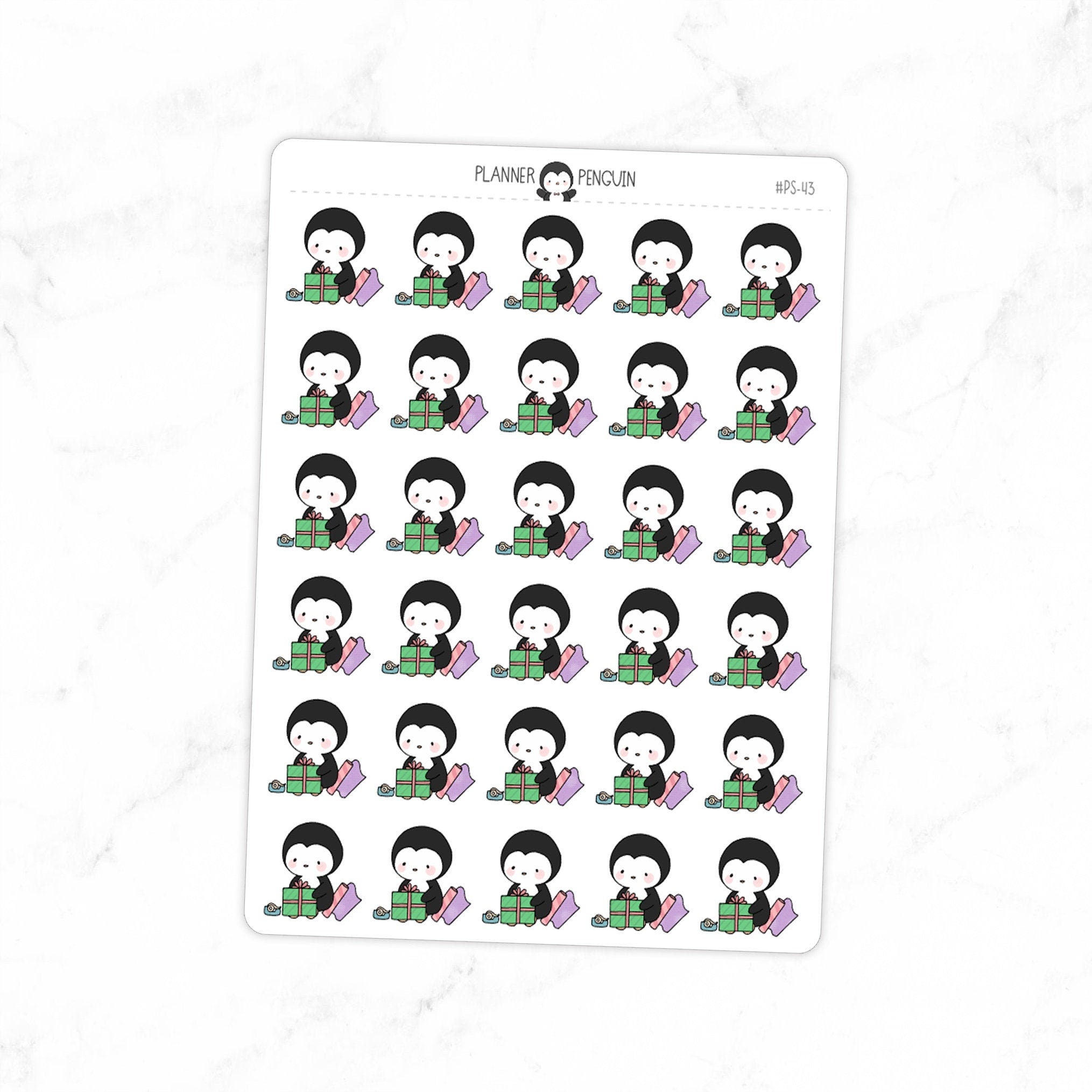 Wrapping Gifts Penguin Planner Stickers