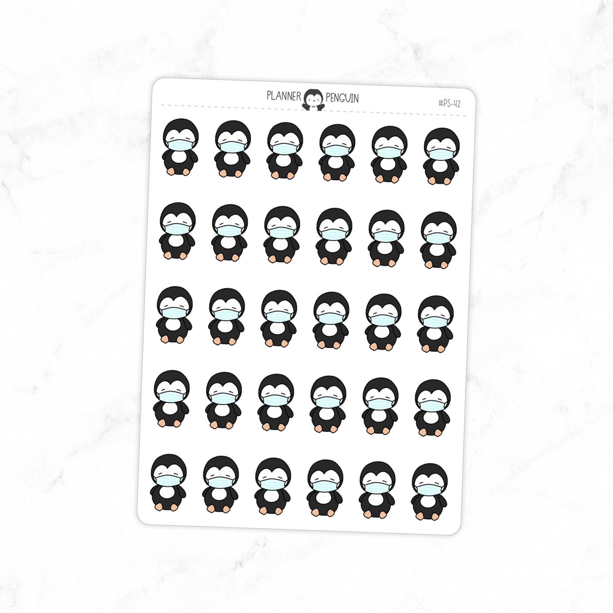 Face Mask Self Care Penguin Planner Stickers