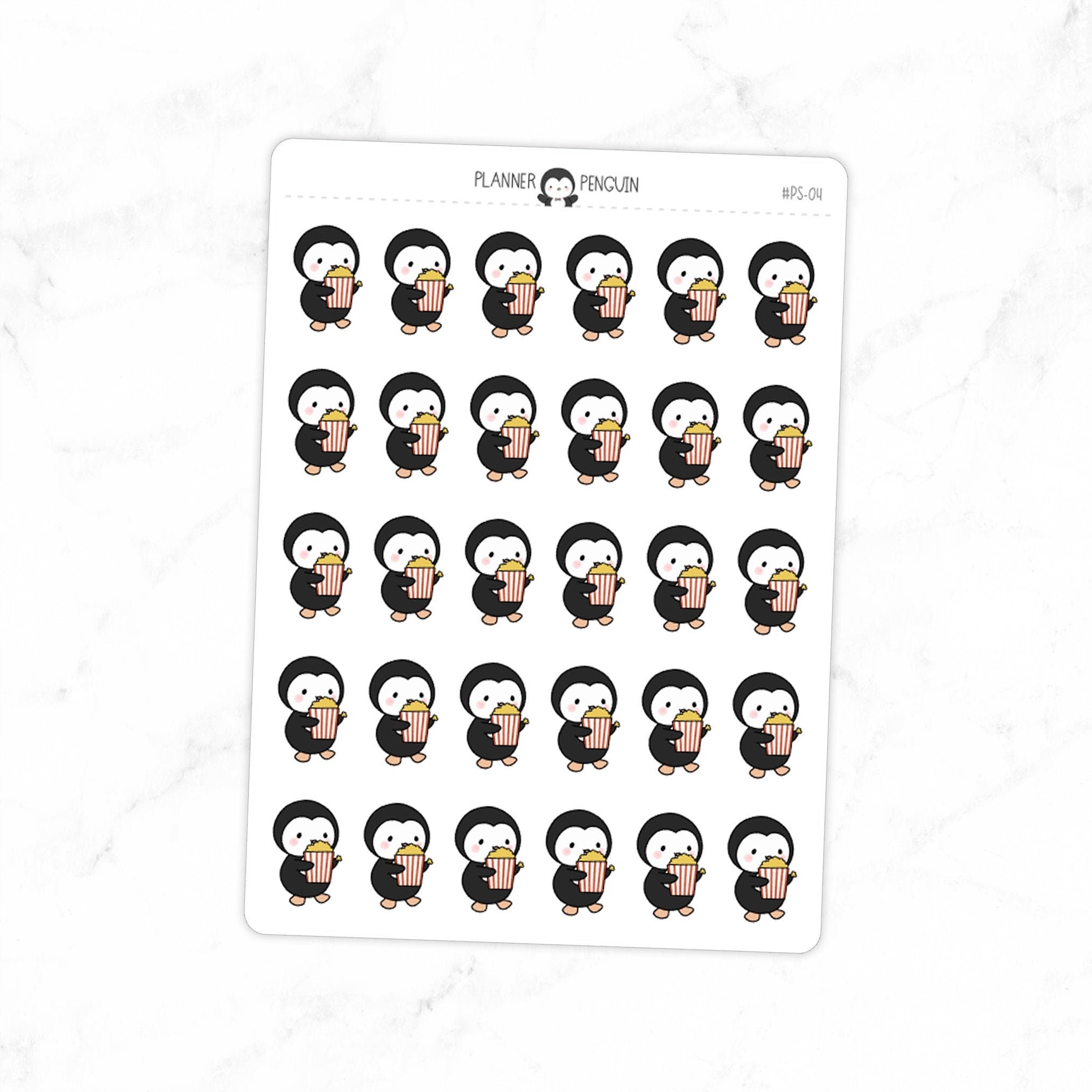 Popcorn Movie Night Penguin Planner Stickers