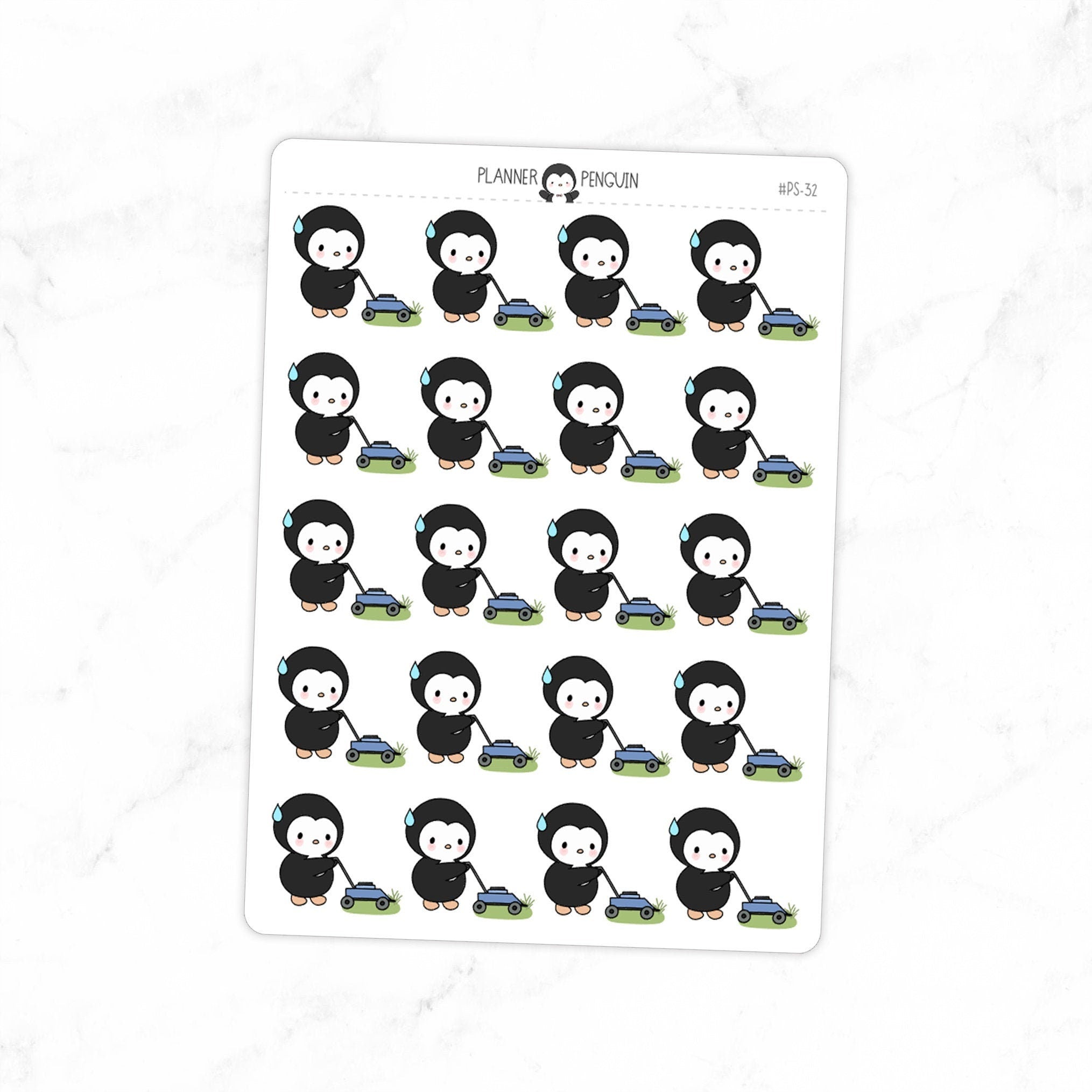 Lawn Mowing Penguin Planner Stickers