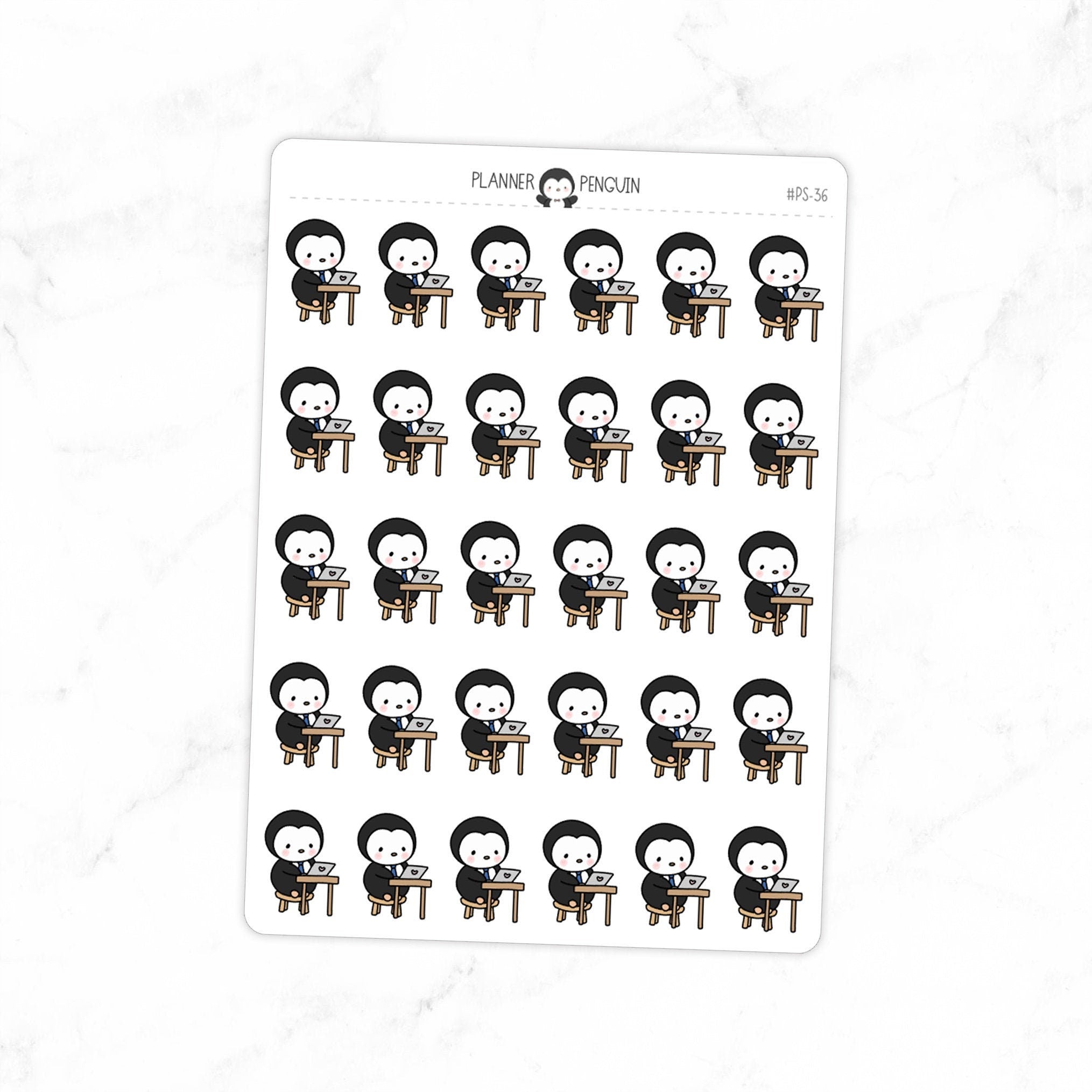 Work Study Laptop Penguin Planner Stickers