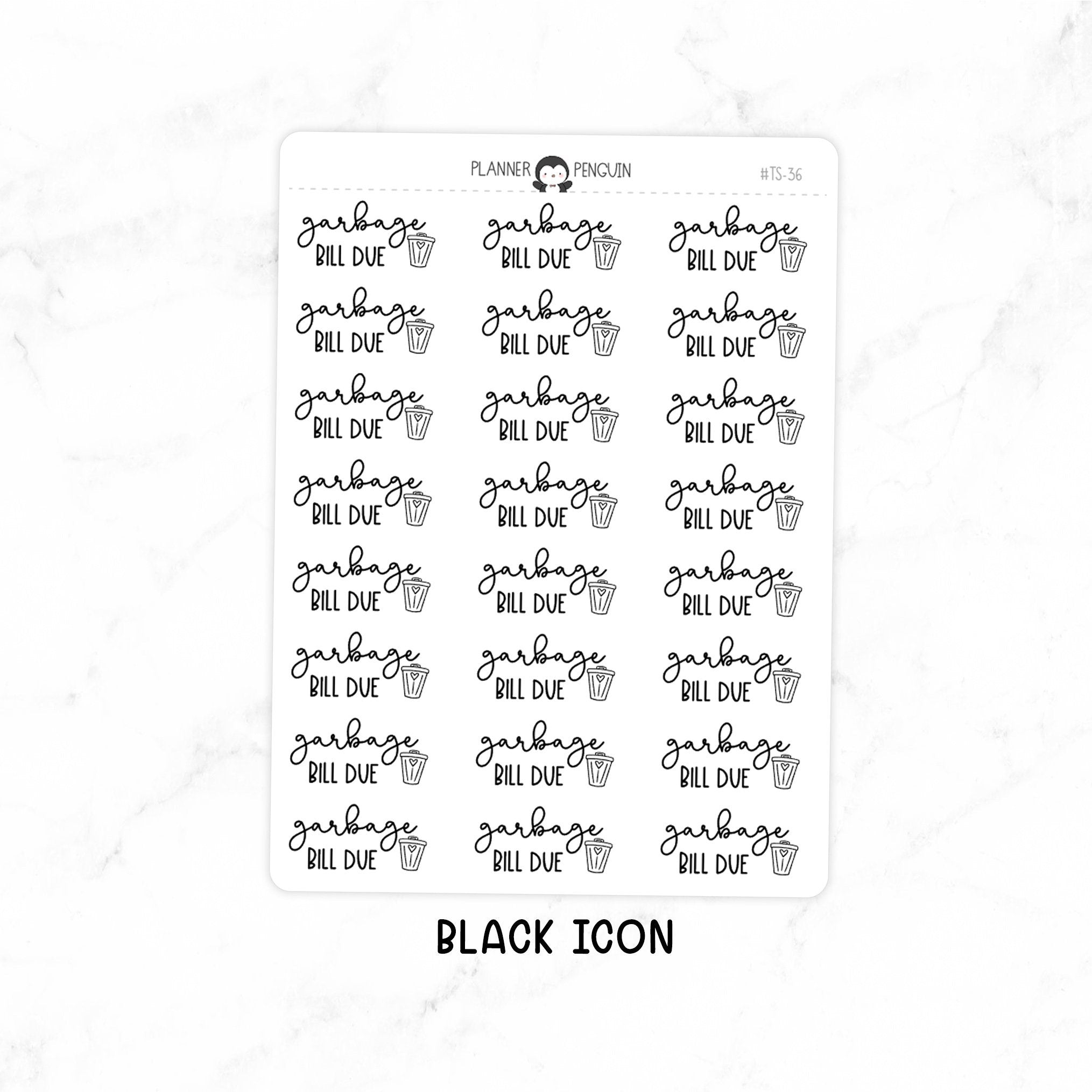 Garbage Bill Due - Icon Script Stickers