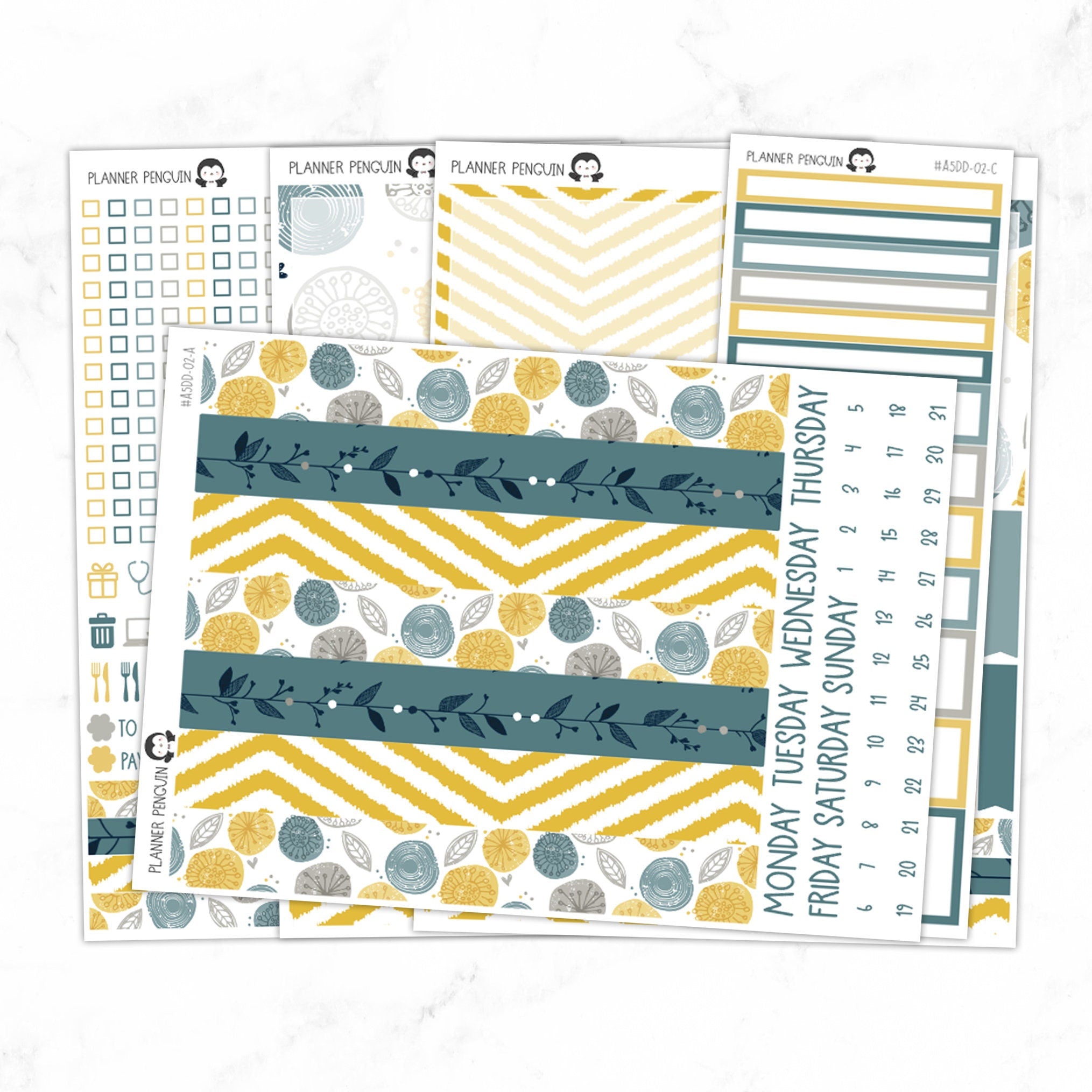 Mustard And Navy A5 Daily Duo Sticker Kit