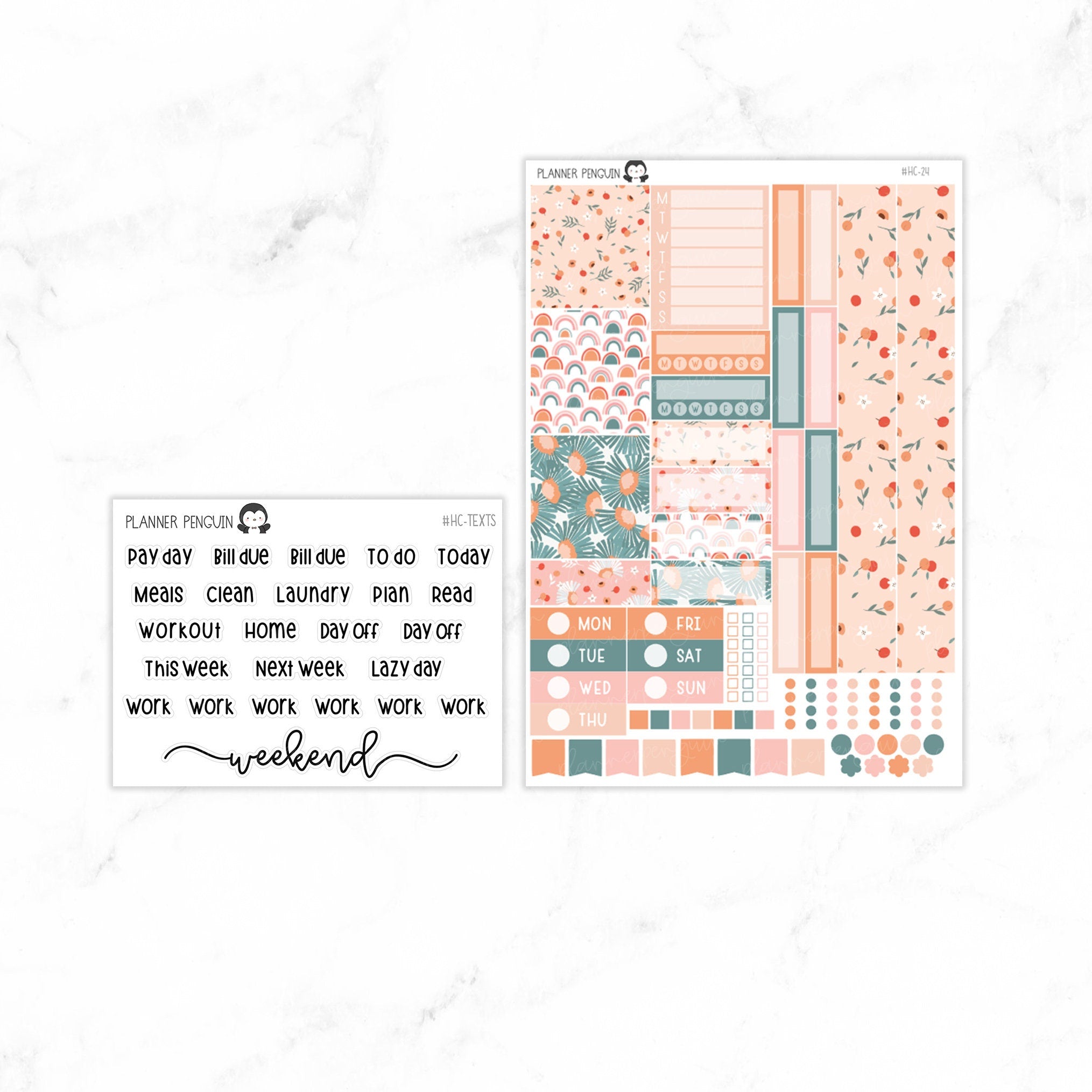 Peach Floral Hobonichi Cousin A5 Weekly Sticker Kit// #HC-24