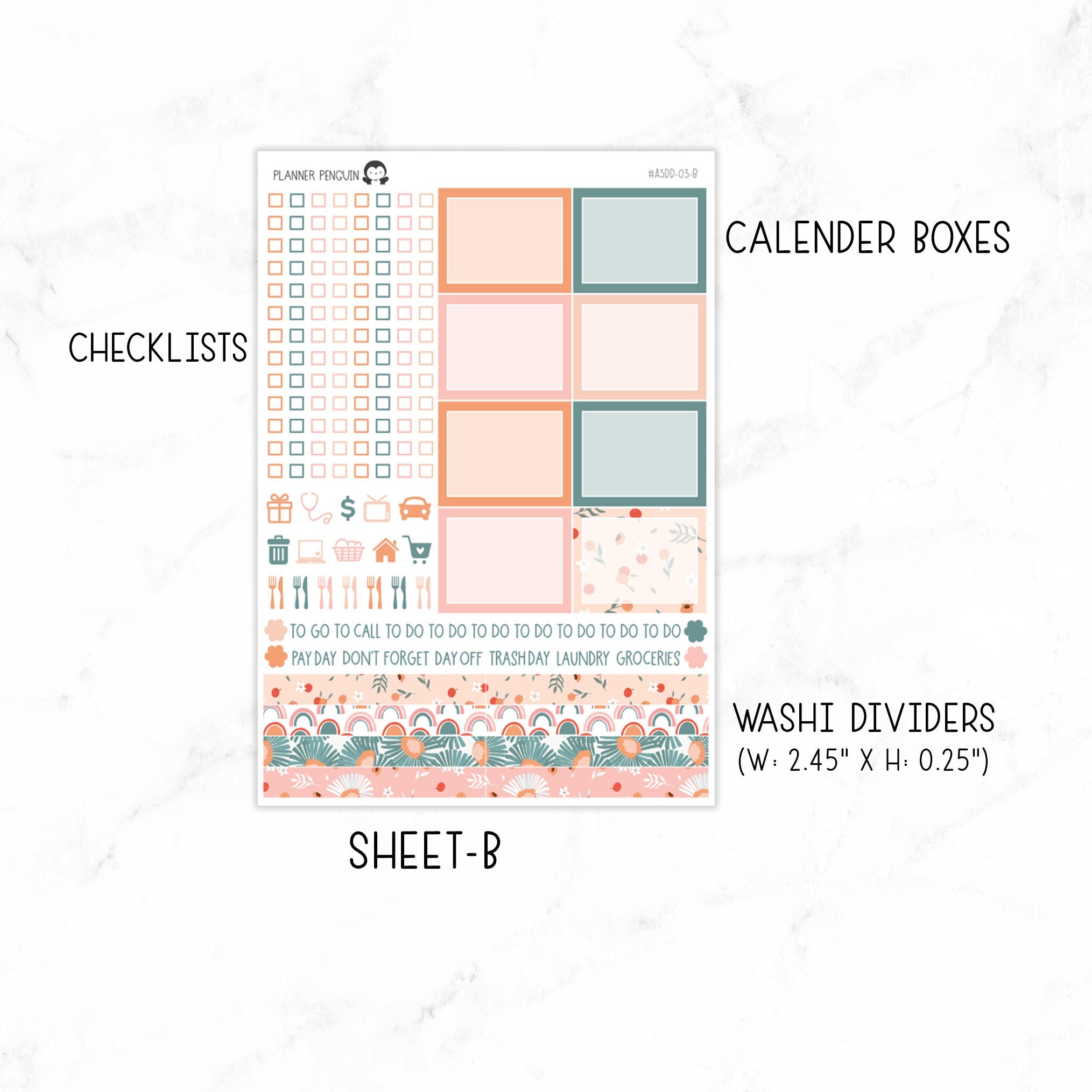 Peach Floral A5 Daily Duo Sticker Kit