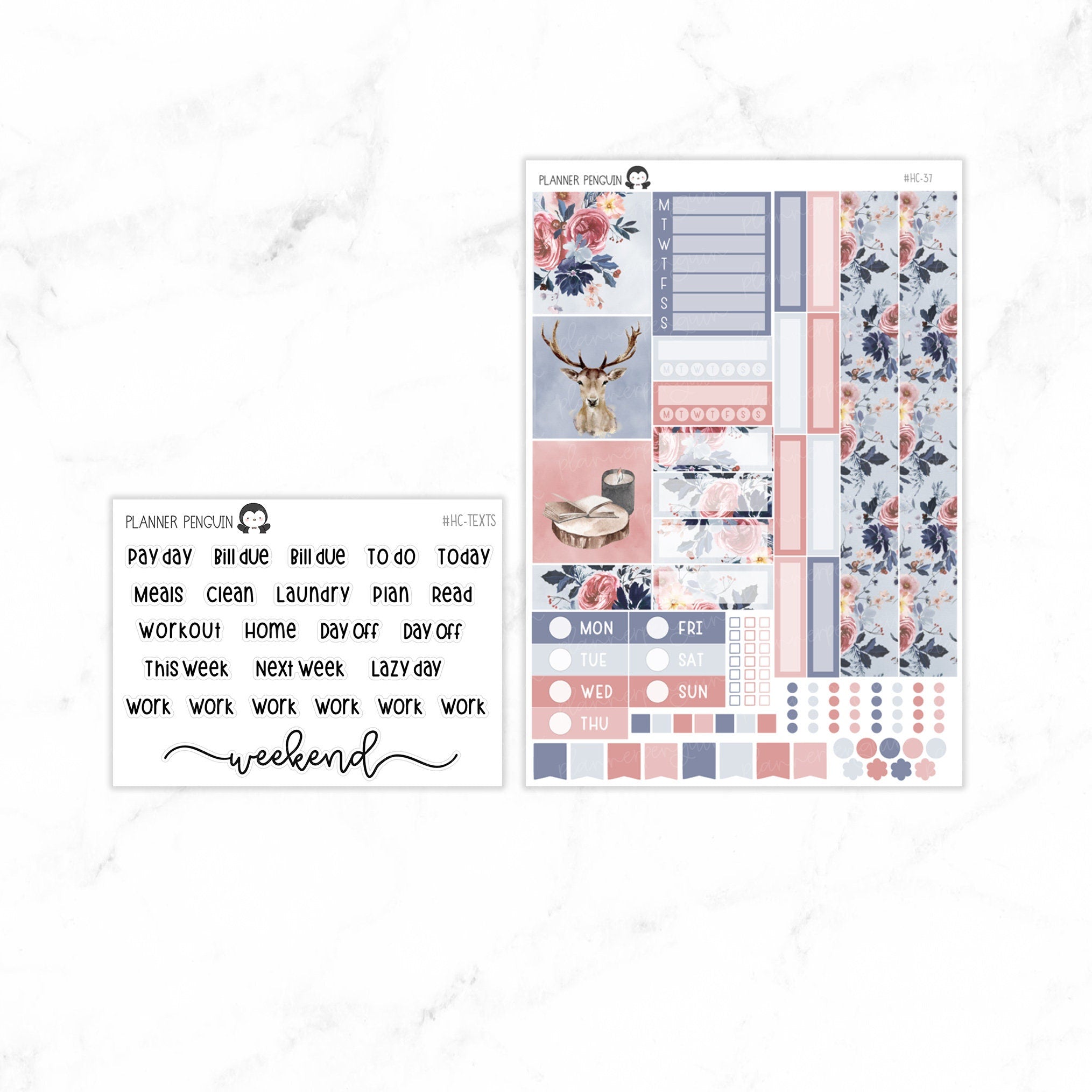 Frosty Rose Hobonichi Cousin A5 Weekly Sticker Kit// #HC-37