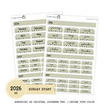 2026 Hobonichi A6 Original Japanese SUNDAY start Yearly view Stickers // #A6-SUNDAY-ROUND-COLOR