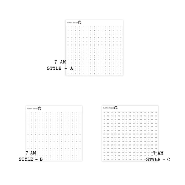 Hobonichi A6 ORIGINAL Daily Timeline Strips  | 5AM | 6AM | 7AM | 8AM | Planner Stickers  | A6 TECHO #A6TL-B&W