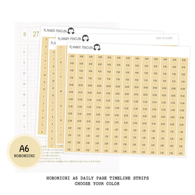 Hobonichi A6 ORIGINAL Daily Timeline Strips| 5AM | 6AM | 7AM | 8AM | Planner Stickers| A6 TECHO #A6TL-CUSTOM