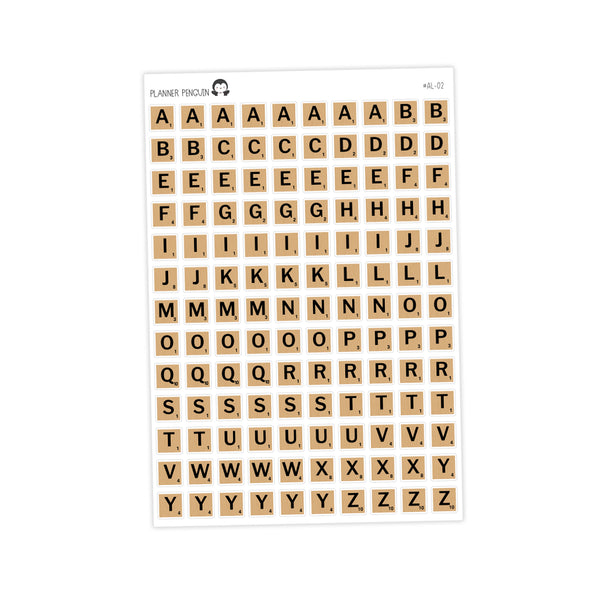 Wood Letter Tile Stickers - Junk journal Alphabet | Scrapbook // #AL-02