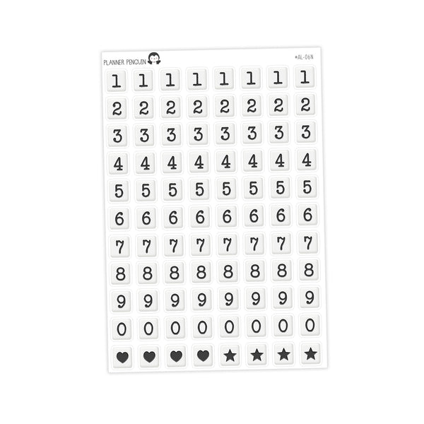 Jumbo Square Bead Number Stickers - Junk journal Alphabet | Scrapbook // #AL-06N