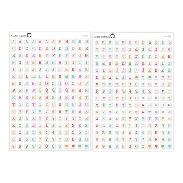 Square Letter Bead Colorful Alphabet Stickers  // #AL-09