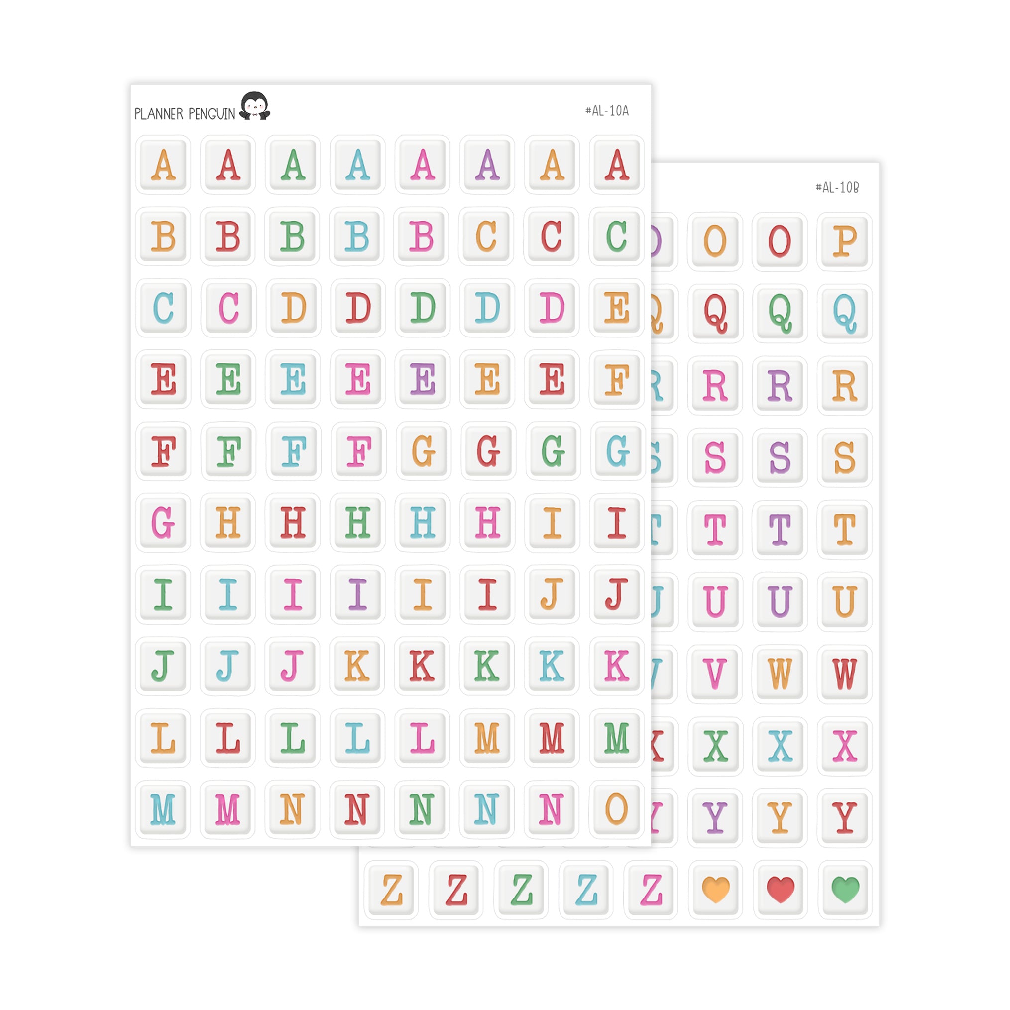 Jumbo Square Bead Colorful Alphabet Stickers // #AL-10AB