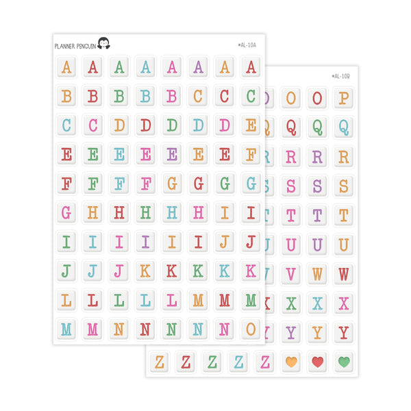 Jumbo Square Bead Colorful Alphabet Stickers // #AL-10AB