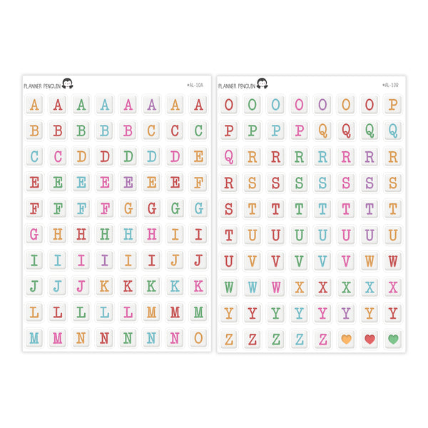 Jumbo Square Bead Colorful Alphabet Stickers // #AL-10AB