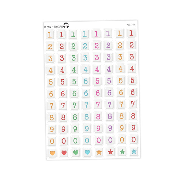 Jumbo Square Bead Colorful Number Stickers - Junk journal Alphabet | Scrapbook // #AL-10N