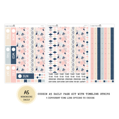 Peach And Navy- Daily Kit - Hobonichi Cousin A5 , A6 orginial Techo // #DK-11