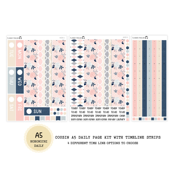 Peach And Navy  - Daily Kit - Hobonichi Cousin A5 , A6 orginial Techo // #DK-11