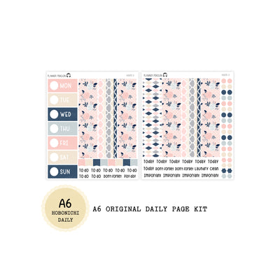 Peach And Navy- Daily Kit - Hobonichi Cousin A5 , A6 orginial Techo // #DK-11