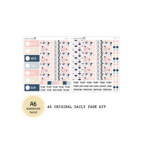 Peach And Navy  - Daily Kit - Hobonichi Cousin A5 , A6 orginial Techo // #DK-11