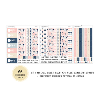 Peach And Navy- Daily Kit - Hobonichi Cousin A5 , A6 orginial Techo // #DK-11
