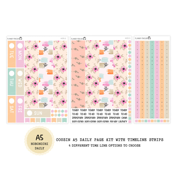 Poppy  - Daily Kit - Hobonichi Cousin A5 , A6 orginial Techo // #DK-13