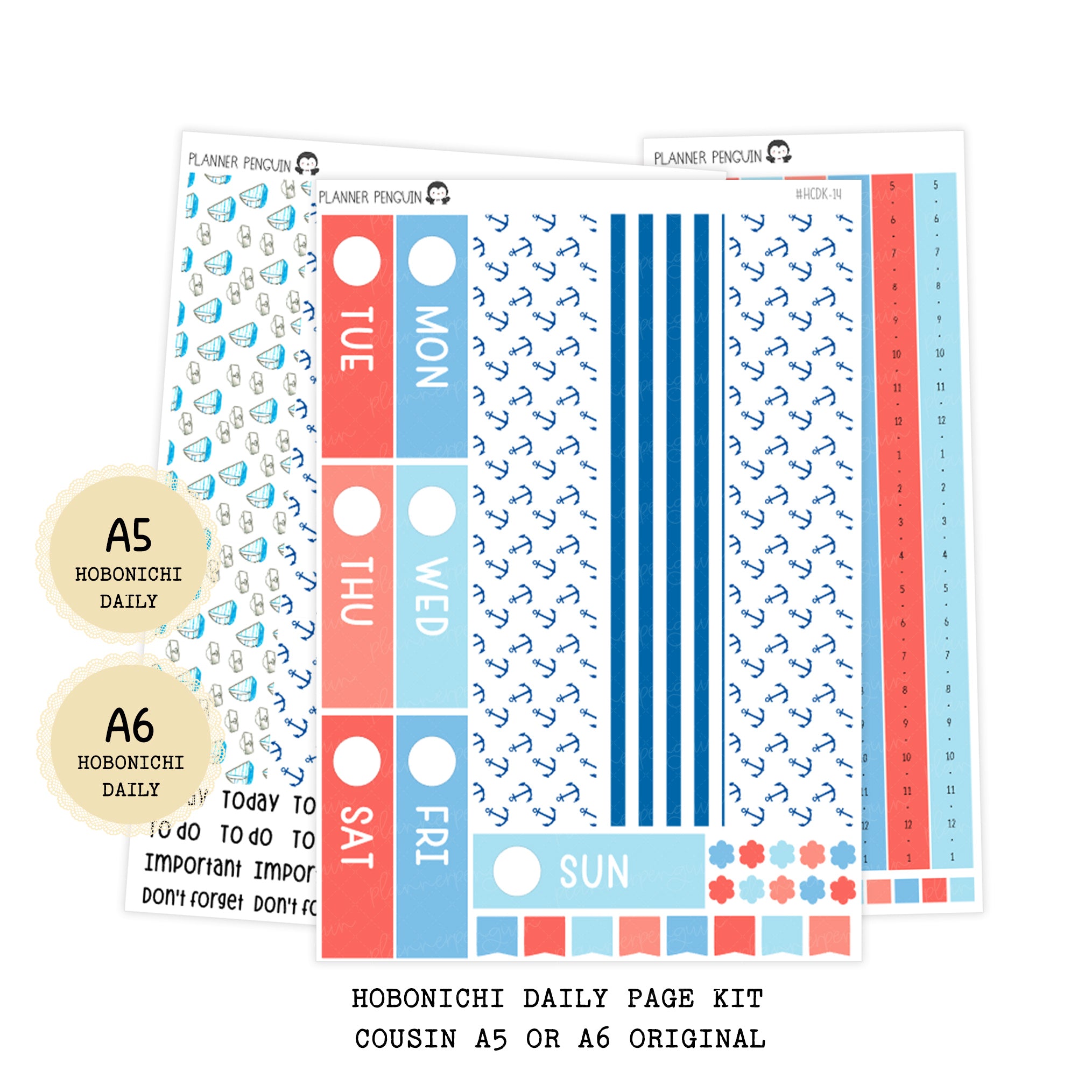 Nautical - Daily Kit - Hobonichi Cousin A5 , A6 original Techo