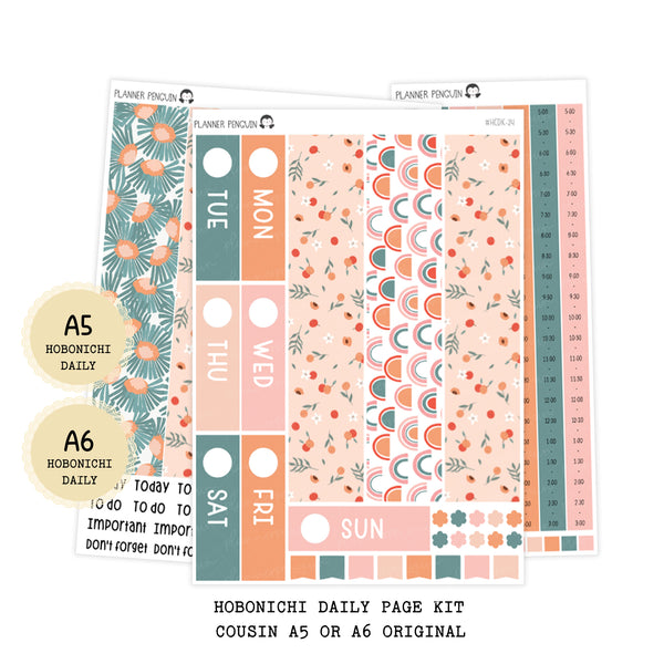 Peach Floral - Daily Kit - Hobonichi Cousin A5 , A6 orginial Techo // #DK-24