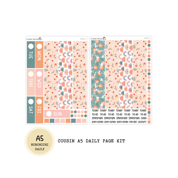 Peach Floral - Daily Kit - Hobonichi Cousin A5 , A6 orginial Techo // #DK-24