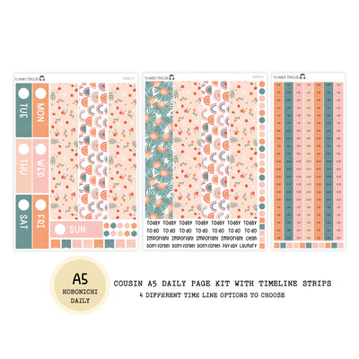 Peach Floral - Daily Kit - Hobonichi Cousin A5 , A6 orginial Techo // #DK-24