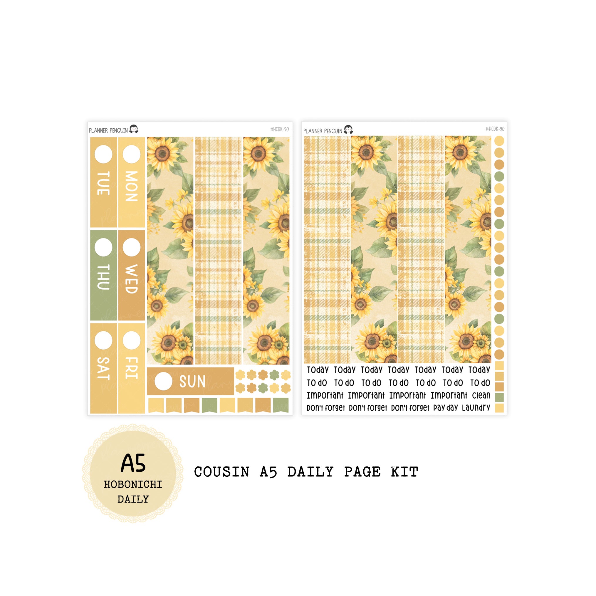 Sunflower - Daily Kit - Hobonichi Cousin A5 , A6 orginial Techo // #DK-90
