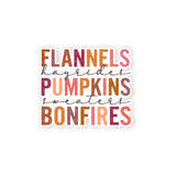 Flannels Hayrides Pumpkins Sweaters Bonfires Die Cut Sticker