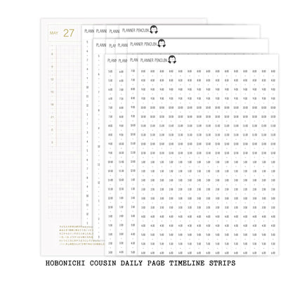 Hobonichi Cousin A5 Daily Timeline Strips | 5AM | 6AM | 7AM | 8AM | Planner Stickers | Cousin A5 #HDTL-B&W