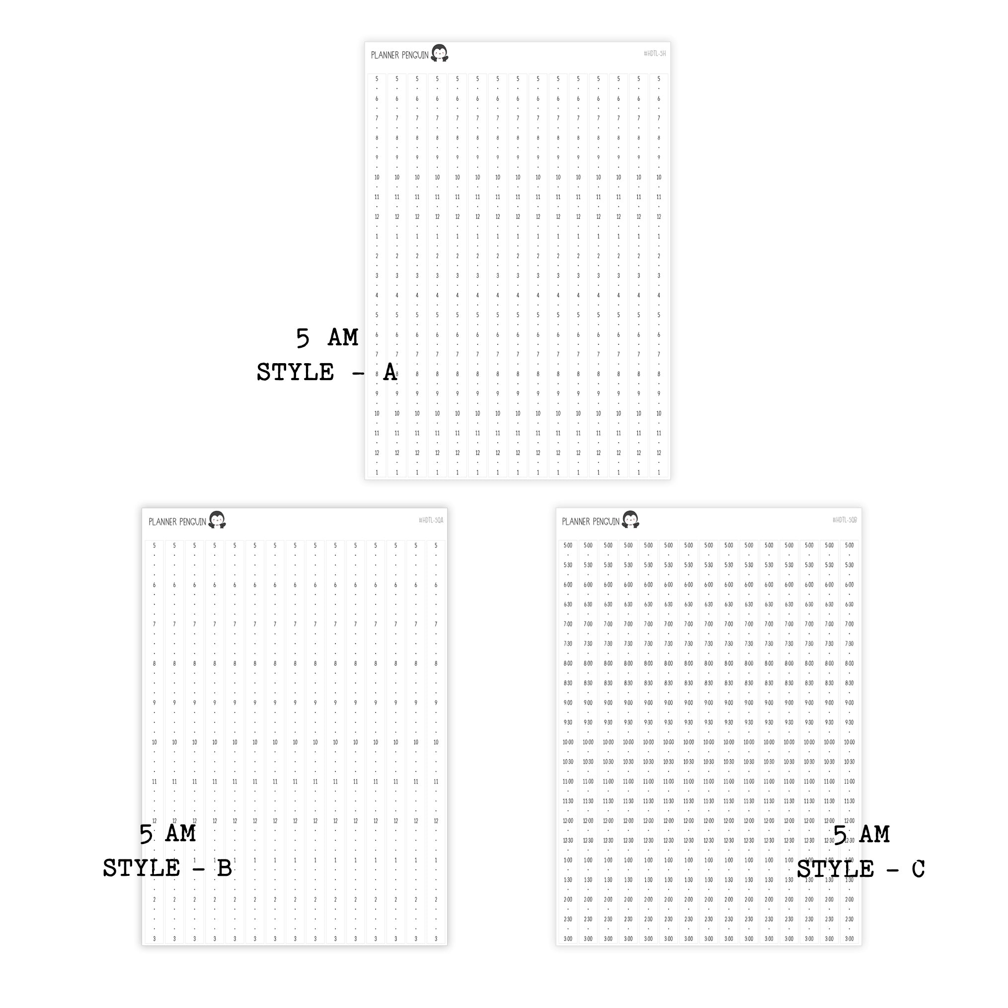Hobonichi Cousin A5 Daily Timeline Strips | 5AM | 6AM | 7AM | 8AM | Planner Stickers | Cousin A5 #HDTL-COLOR