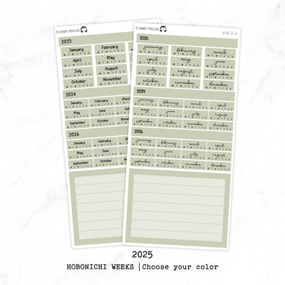 2025 Hobonichi Weeks Yearly view Stickers// Year at glance Stickers // #HW-YG-COLOR