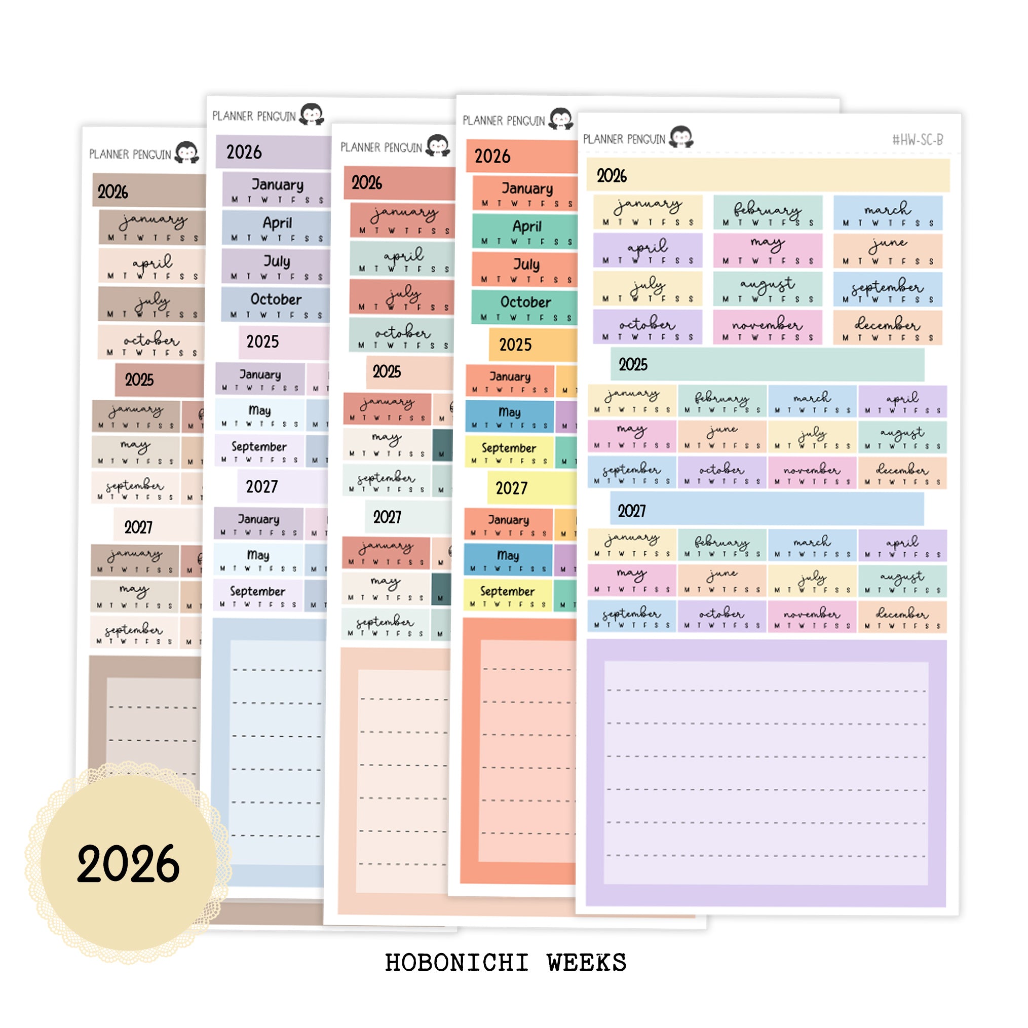 2026 Hobonichi Weeks Yearly view Stickers// Year at glance Stickers // #HW-YG-MAIN