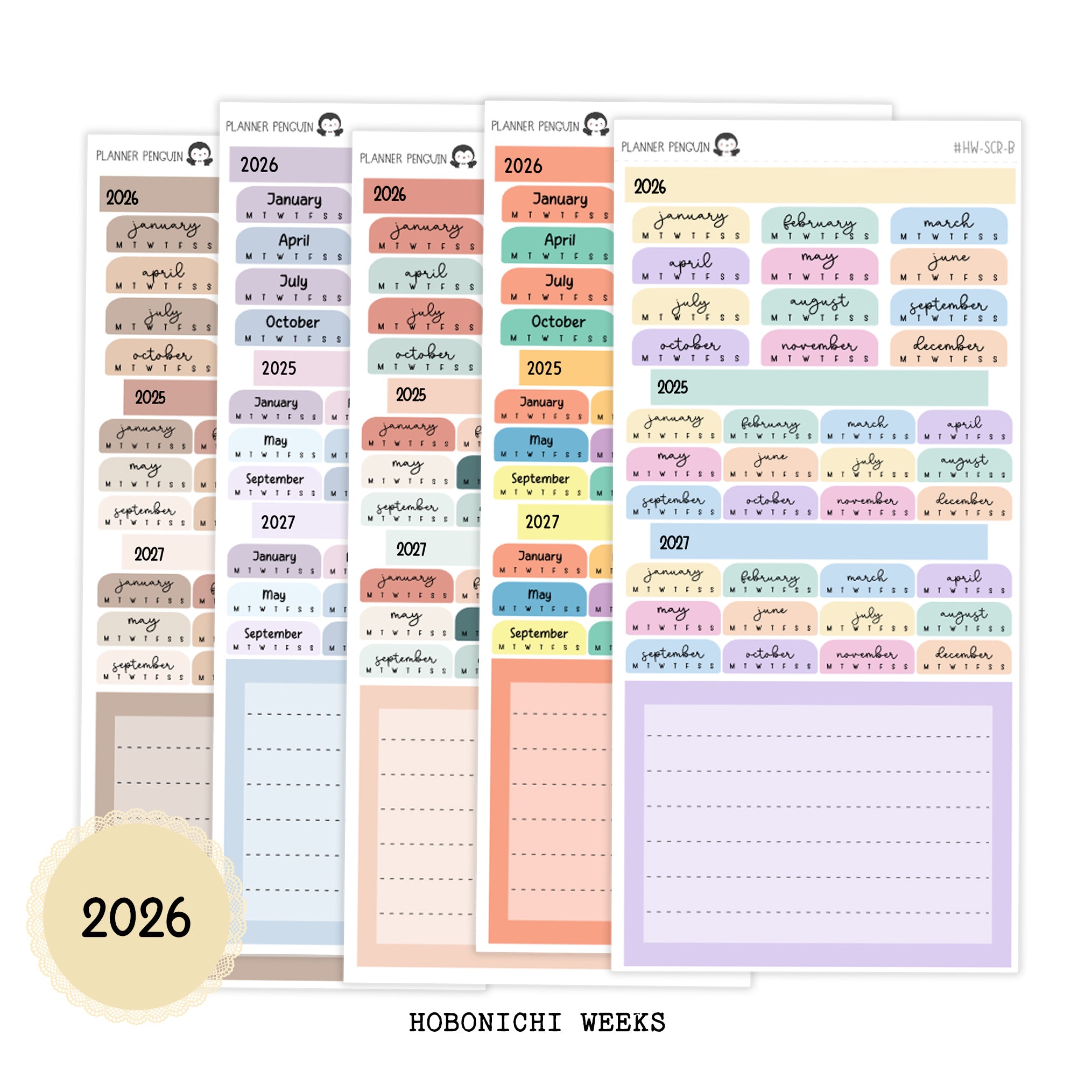 2026 Hobonichi Weeks Yearly view Stickers// Year at glance Stickers// #HW-YG-ROUND