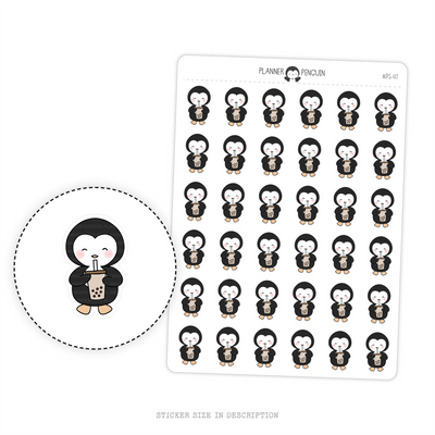 Boba Tea Penguin Planner Stickers // #PS47