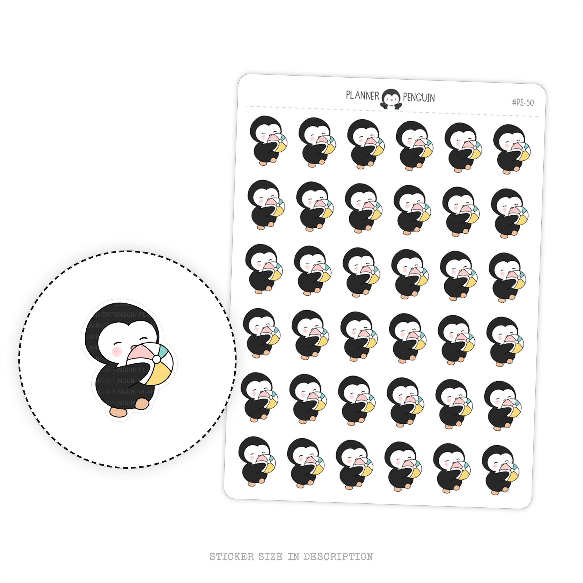Beach Ball Penguin Planner Stickers