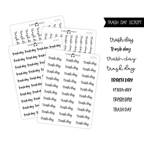 Trash Day Script Stickers // #SC-81