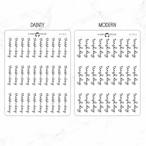 Trash Day Script Stickers // #SC-81
