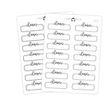 Clean Script Quarter Label Box Planner Stickers