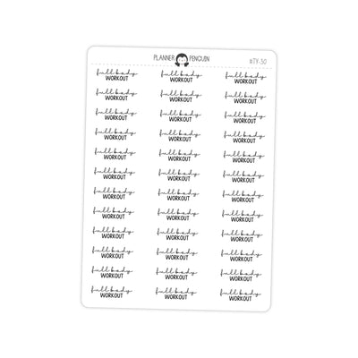 Full Body Workout Fitness Typography stickers// #TY-30